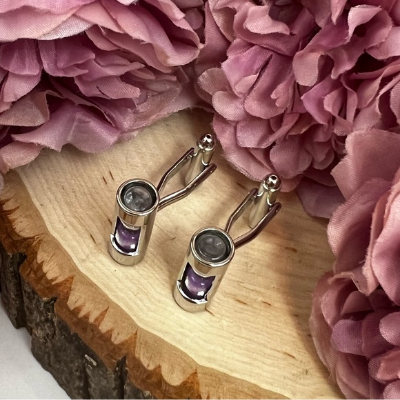 Unique Silver Cylinder Purple Sand Hourglass Cufflinks - Picture 9 of 17